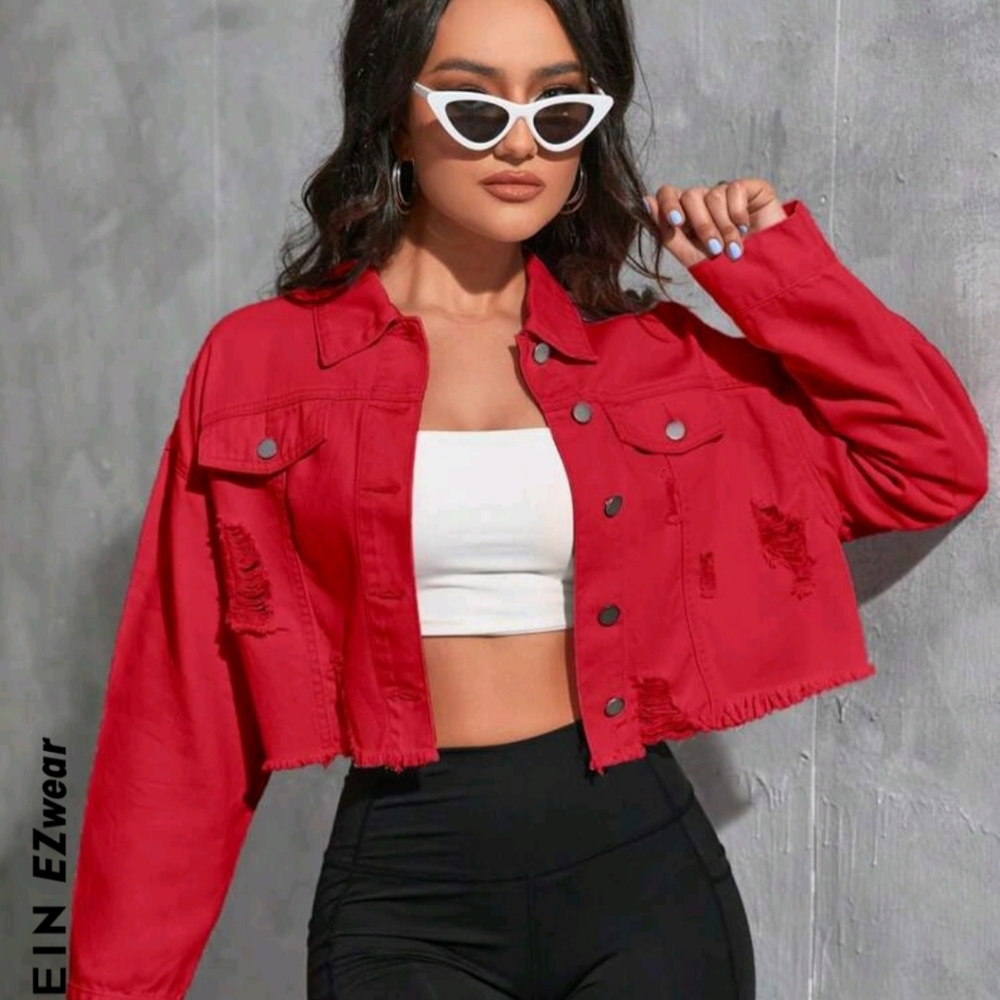 Distressed Cropped Jean Jacket